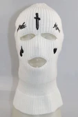 Beyaz Kılıç Nakışlı 3 Gözlü Unisex Kar Maskesi - 1