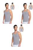 Erkek Pamuklu 3'lü Gri Sporcu Atlet ve 3'lü Gri Boxer 6 Parça Set - 2