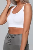 Kadın Beyaz Pedli Kalın Askılı Büstiyer Crop - 3