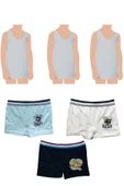 Erkek Çocuk Pamuklu 3'lı Gri Atlet 3'lı Karışık Renk Boxer 6 Parça Set - 1