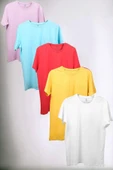 Unisex Rahat Kalıp 5'li T-shirt Pembe - Turkuaz - Kırmızı - Sarı - Beyaz - 1