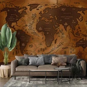 Vintage Ahşap Temalı Dünya Haritası Duvar Kağıdı thumbnail 1