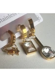 GOLD ZİRKON TAŞ 3LÜ ÇOKLU KÜPE SET TAKIM thumbnail 1