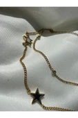 GOLD SİYAH BEYAZ YILDIZ SALLANTILI ÇİFT SIRA ÇELİK HALHAL thumbnail 2