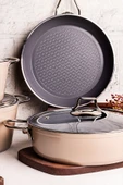 Mango Kitchen Majestic Crystal 7 Parça Granit Tencere Seti Bej Mastercook Yapışmaz Tencere Tava Seti - 4