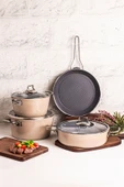 Mango Kitchen Majestic Crystal 7 Parça Granit Tencere Seti Bej Mastercook Yapışmaz Tencere Tava Seti - 2