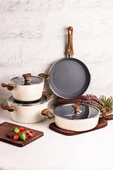 Mango Kitchen Aqua Crystal - 7 Parça Granit Tencere Seti Krem Mastercook Yapışmaz Tencere Tava Seti - 1
