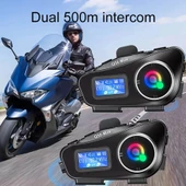 2 ADET Q58-MAX Radyolu Telsiz Özellikli 2 Kişi Bağlantılı Bluetooth Kask Kulaklık Ekranlı Fenerli Müzik ve Intercom - 2