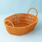 Porsima 302-D Oval 3'lü Hasır Sepet Dekoratif Ev Düzenleyici Kendinden Kulplu Hasır Sepet Seti Banyo Düzenleyici Sepet - 3