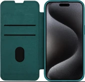 Nillkin iPhone 15 Pro Max Lens Korumalı Kapaklı Deri Kılıf - Yeşil - 4