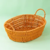 Porsima 302-D Oval 3'lü Hasır Sepet Dekoratif Ev Düzenleyici Kendinden Kulplu Hasır Sepet Seti Banyo Düzenleyici Sepet - 4