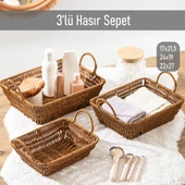 Porsima 301-C Dikdörtgen 3'lü Hasır Sepet Dekoratif Ev Düzenleyici Kendinden Kulplu Hasır Sepet Seti Banyo Düzenleyici Sepet thumbnail 1