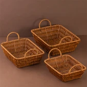 Porsima 301-C Dikdörtgen 3'lü Hasır Sepet Dekoratif Ev Düzenleyici Kendinden Kulplu Hasır Sepet Seti Banyo Düzenleyici Sepet thumbnail 2