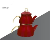 Benante Krom Kulplu Emaye Çaydanlık Takımı Kırmızı - 1