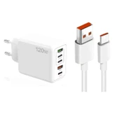 ScHitec 120W 3 Type-C + 2 UsbA Toplam 5 Çıkışlı Ev Tipi Şarj Aleti Set 6A 100W UsbA to Type-C 1Metre Süper Hızlı Data ve Şarj Kablosu SR30 - 1