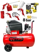 Mytol En Çok Tercih Edilen 2 HP 50 Litre Yağlı Hava Kompresörü ve Havalı Alet Seti Matkap Hediyeli - 1