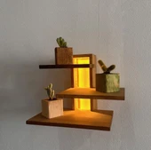 Modern Tasarım 3 Raflı Led Işıklı Ahşap Aplik (Alindi050) - 2