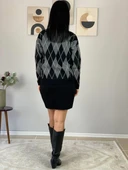 Kadın Baklava  Desenli Etekli Alt Üst Triko Takım (Siyah) thumbnail 6