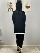 Kadın Şerit Detaylı Gold Düğmeli Oversize Hırka Etek Takım (Siyah) - 6