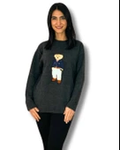 Kadın Teddy Bear Bisiklet Yaka Triko Kazak (Füme) - 1