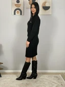 Kadın Gold Düğmeli Triko Pileli Etek Hırka Takım (Siyah) thumbnail 4