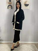 Kadın Şerit Detaylı Gold Düğmeli Oversize Hırka Etek Takım (Siyah) - 3