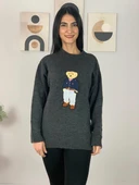 Kadın Teddy Bear Bisiklet Yaka Triko Kazak (Füme) - 2