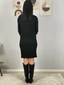 Kadın Gold Düğmeli Triko Pileli Etek Hırka Takım (Siyah) thumbnail 5