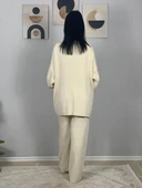 Kadın Şerit Detaylı Gold Düğmeli Oversize Hırka Pantolon Takım (Krem) thumbnail 6