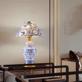Apliqa Sanwi Blue Blanc Desenli Seramik Oturma Odası Salon Abajur - 1