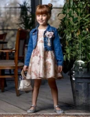 Çiçek Motif Kot Ceketli Kız Elbise M00721 thumbnail 2