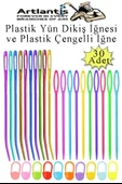 Düz ve Kıvrımlı Plastik Yün İğnesi ve Çengelli İğne 30 Adet 1 Paket Plastik Dikiş Dokuma İğne Kavisli İplik İğne Goblen - 1