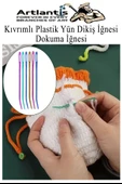 Düz ve Kıvrımlı Plastik Yün İğnesi 20 Adet 1 Paket Plastik Dikiş Dokuma İğnesi Kavisli İplik İğne Goblen - 5