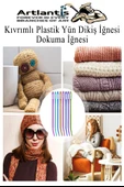 Düz ve Kıvrımlı Plastik Yün İğnesi 50 Adet 1 Paket Plastik Dikiş Dokuma İğnesi Kavisli İplik İğne Goblen - 6