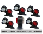 10 Adet 12 Ledli Mini Takoz Lamba 12-24 Volt Kırmızı Beyaz - 1