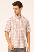 Süvari Bol Kesim Kırmızı Desenli Cepli Tam Pamuk Erkek Kısa Kollu Gömlek - 3