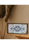 Saraylı Altın Çini Ahşap Fırınlanmış Kuru Kayın Çinili Sunum Tepsi 20x40 Cm - 11