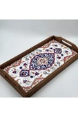 Saraylı Altın Çini Ahşap Fırınlanmış Kuru Kayın Çinili Sunum Tepsi 20x40 Cm - 9