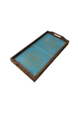 Saraylı Altın Çini Ahşap Fırınlanmış Kuru Kayın Çinili Sunum Tepsi 20x40 Cm - 4