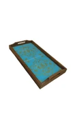 Saraylı Altın Çini Ahşap Fırınlanmış Kuru Kayın Çinili Sunum Tepsi 20x40 Cm - 5