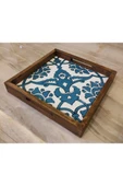 20 X 20 Cm Nihale Çini Mia-83t Ahşap Fırınlanmış Kuru Kayın Çinili Sunum Tepsisi - 3