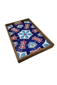 Tepsi 25 x 40 cm Çini MiA-DS Ahşap Fırınlanmış Kuru Kayın Çinili Sunum Tepsisi - 6