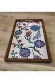Tepsi 25 x 40 cm Çini MiA-DS Ahşap Fırınlanmış Kuru Kayın Çinili Sunum Tepsisi - 9