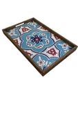 Tepsi 25 x 40 cm Çini MiA-DS Ahşap Fırınlanmış Kuru Kayın Çinili Sunum Tepsisi - 1