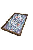 Tepsi 25 x 40 cm Çini MiA-DS Ahşap Fırınlanmış Kuru Kayın Çinili Sunum Tepsisi - 4