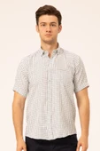 Süvari Bol Kesim Kısa Kol Yeşil Desenli Erkek Gömlek - 1