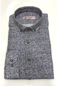 Slim Fit Baskılı Mavi Küçük Beden Gömlek - 1