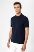 Polo Yaka Regular Kalıp Lacivert Armürlü Tişört - 3