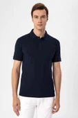 Polo Yaka Regular Kalıp Lacivert Armürlü Tişört - 2
