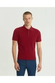 Süvari %100 Pamuk Dar Kesim Polo Yaka Bordo Erkek Tişört - 2